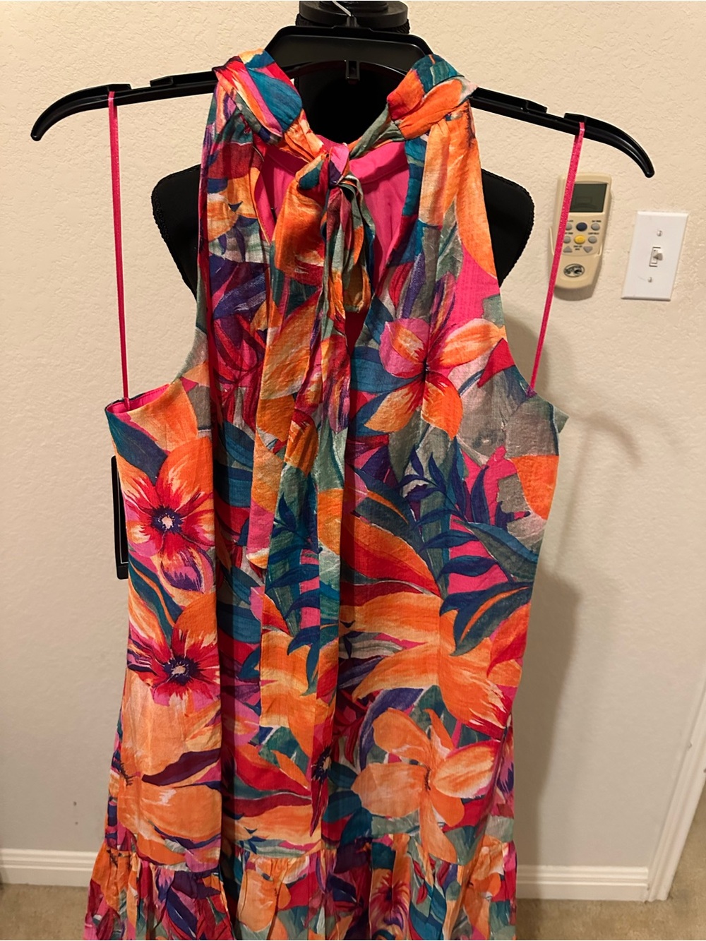 MSK Women's Printed Ruffle-Hem Halter Dress Orange & Pink Floral. Size M- NWT - Picture 8 of 16
